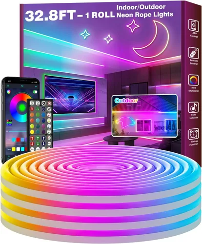Miniatura 9 de 20 pies de luces LED en cuerda, luces de neón flexibles con control de aplicación/control remoto, múltiples modos, IP65 impermeables