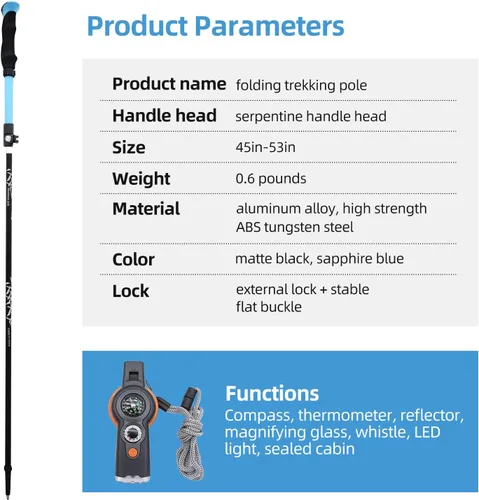Miniatura 6 de Bastones de senderismo plegables, bastones de viaje de senderismo, equipo de senderismo, bastones de senderismo ligeros, adecuados para hombres