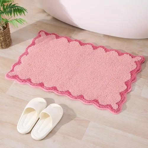 Miniatura 41 de ORTIGIA Pequeña y Linda Alfombra de Baño con Volados, Alfombras de Baño de Microfibra de Lujo en Blanco y Rosa, Antideslizante, Lavable, de Secado