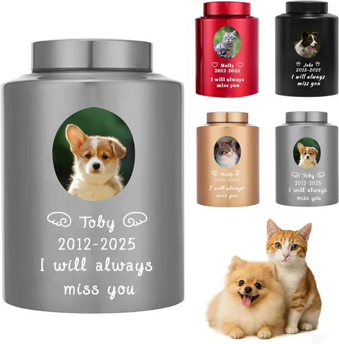 Miniatura 8 de Urna personalizada para mascotas para perros y gatos, urna personalizada de acero inoxidable de alta calidad para cenizas de perro con foto grabada