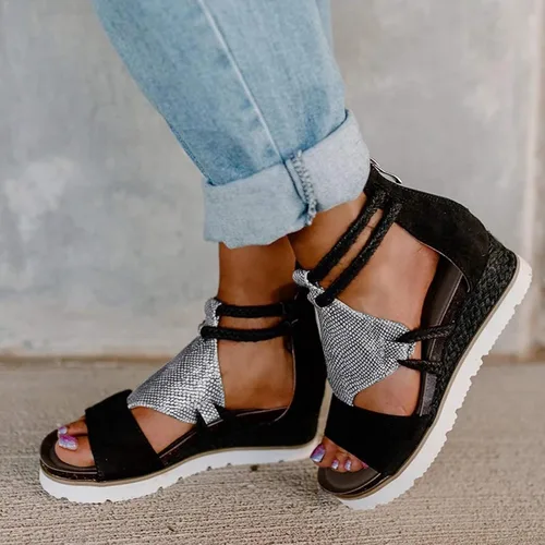 Miniatura 2 de Sandalias de cuña marrones para mujer, tacón de cuña con punta abierta, cómodas sandalias romanas de comercio exterior, zapatos marrones