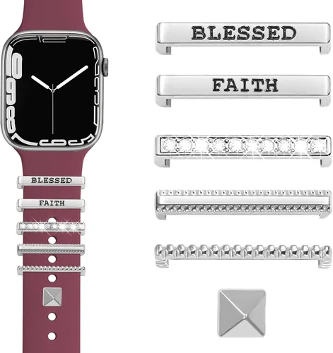 Miniatura 17 de JR.DM Dijes para correa de reloj con anillos decorativos brillantes, compatibles con Apple Watch de 1.575 pulgadas, 1.496 pulgadas, 1.614 pulgadas