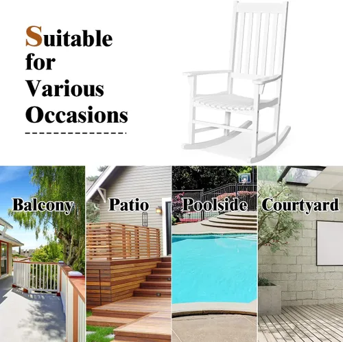 Miniatura 8 de Tangkula Mecedora de madera de acacia, mecedora de madera con respaldo alto y reposabrazos para uso en interiores y exteriores, mecedora de patio