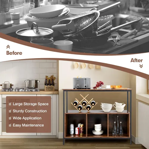 Miniatura 8 de Giantex Aparador de buffet, armario de madera, despensa de cocina con encimera espaciosa, estante abierto grande, armario de almacenamiento de 3