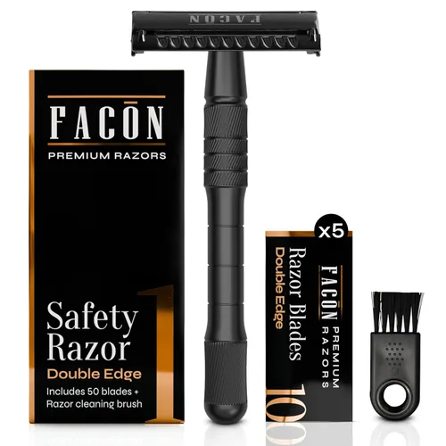 Maquinilla de afeitar de doble filo Facón para hombres y mujeres - Maquinilla de afeitar abierta de acero inoxidable Butterfly con 50 cuchillas de
