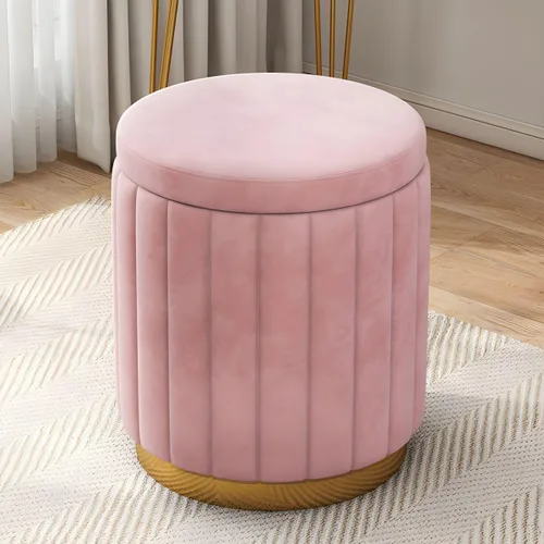 Miniatura 8 de Puf otomano para el hogar, otomano redondo de terciopelo con forma cilíndrica resistente a la decoloración con almacenamiento, reposapiés, taburete