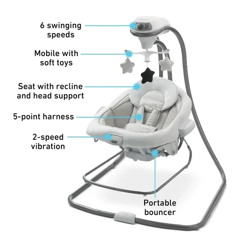 Miniatura 6 de Graco DuetConnect® LX Portabebé Colgante y Balancín, Asiento Balancín Multi-Dirección para Bebé, Varias Velocidades de Cierre, Redmond Rojo (Redmond)