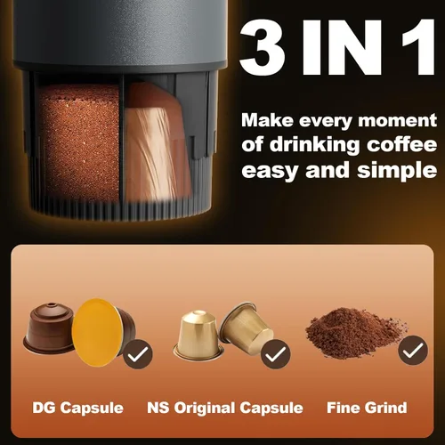 Miniatura 3 de Cafetera portátil, juego de máquina de café espresso eléctrica 3 en 1, cafetera autocalentable recargable con bolsa de transporte y soporte de café