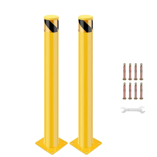 Poste de bolardo de seguridad, 30 x 4.5 pulgadas de acero extraíble para barrera de estacionamiento de tráfico, amarillo, paquete de 2