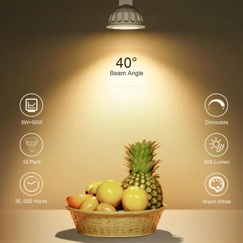 Miniatura 2 de Bombillas LED MR16 regulables, 3000 K blanco cálido 500 lm súper brillante (equivalente a 50 W), 40 grados, AC/DC 12V GU5.3 bombillas base bi-pin