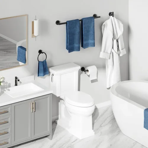 Miniatura 6 de USHOWER Set de accesorios de baño en color negro mate, juego moderno de toallero de 24 pulgadas montado en la pared, juego de accesorios de baño