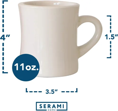 Miniatura 6 de Serami Juego de tazas de café originales de 11 onzas color crema, tazas de cerámica ideales para juego de cocina, viajes y té caliente, taza retro