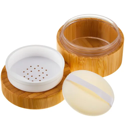 Miniatura 8 de Frienda Tarro de polvo suelto de bambú de 1.0 fl oz y contenedor vacío para maquillaje corporal y cara, caja de viaje, soporte compacto con tapas