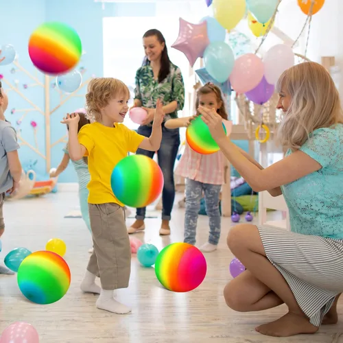 Miniatura 5 de Vinsot Paquete de 12 bolas inflables de 8.5 pulgadas para parque infantil, bolas inflables para niños, balón inflable con bomba de mano