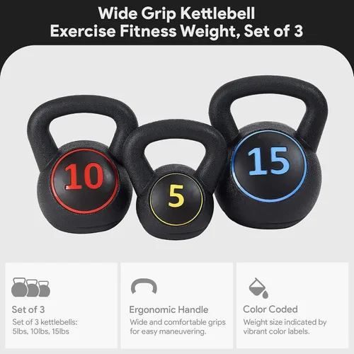 Miniatura 2 de BalanceFrom Juego de pesas rusas de vinilo, opciones de 30/45/50/75 libras, pesas de entrenamiento de fuerza rellenas de cemento con agarre
