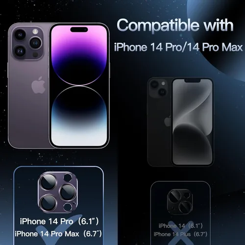 Miniatura 2 de JETech Protector de lente de cámara para iPhone 14 Pro de 6.1 pulgadas y iPhone 14 Pro Max de 6.7 pulgadas, cubierta de anillo de vidrio templado