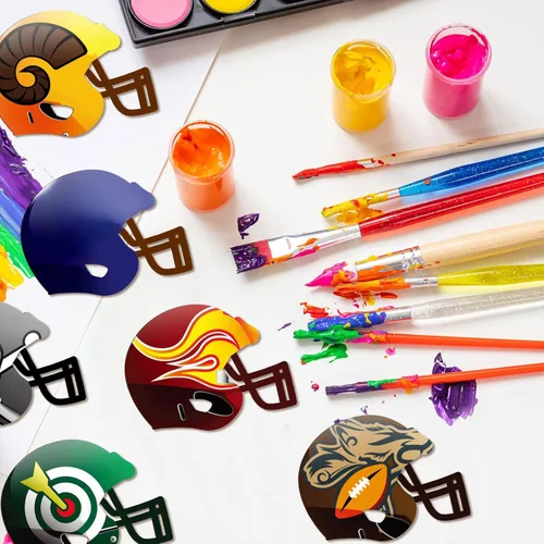 Miniatura 5 de Yookeer 32 piezas de madera para manualidades de fútbol sin terminar, casco de hockey de fútbol americano con recortes de madera para pintar