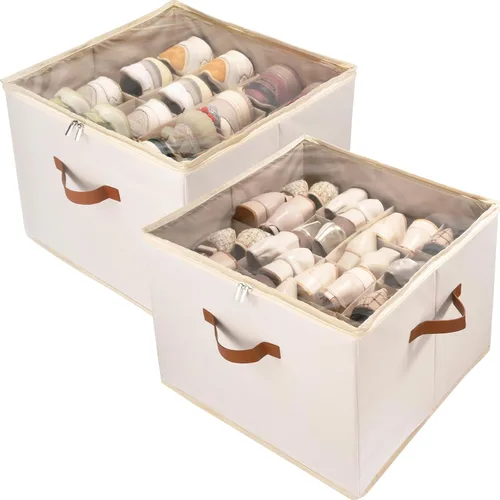Miniatura 13 de Caja organizadora de zapatos, paquete de 2, organizador de almacenamiento de zapatos con cubierta transparente, divisores ajustables para 16-32
