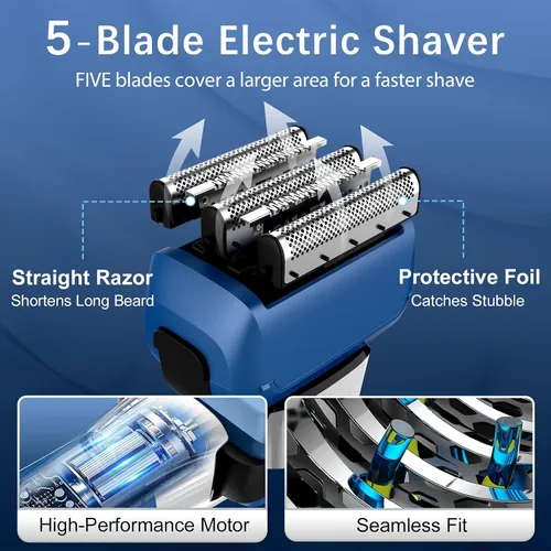 Miniatura 2 de Maquinilla de afeitar eléctrica para hombres, afeitadora eléctrica de 2 velocidades de 5 cuchillas para hombres, inalámbrica, recargable, afeitadora