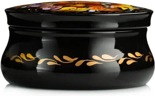 Miniatura 3 de UA Creations - Joyero redondo pequeño con flores sobre laca negra diseño floral