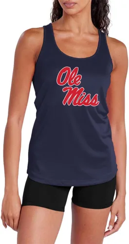 Miniatura 326 de Camiseta deportiva sin mangas oficial de NCAA Collegiate para mujer, con espalda cruzada, colección con logotipo primario