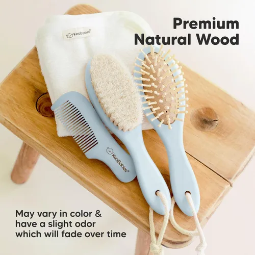 Miniatura 7 de Cepillo de madera para el pelo del bebé para niñas y niños, cepillo de cuna para bebés, cerdas suaves de cabra, peine perfecto para el cuero Frost