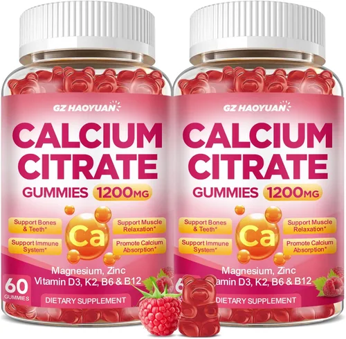 Miniatura 16 de Gomitas de citrato de calcio - Suplementos de 1200 mg de calcio en gomitas para mujeres y hombres con vitamina D3, K2, magnesio, zinc de alta
