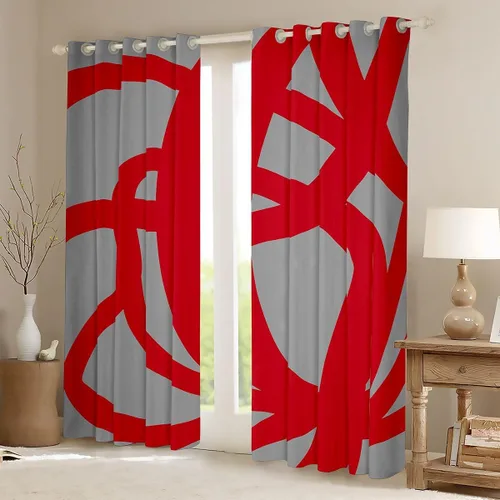 Miniatura 2 de jejeloiu Cortinas grises y rojas para dormitorio, sala de estar (2 paneles, 38 x 45 pulgadas), cortinas opacas con rayas geométricas, cortinas
