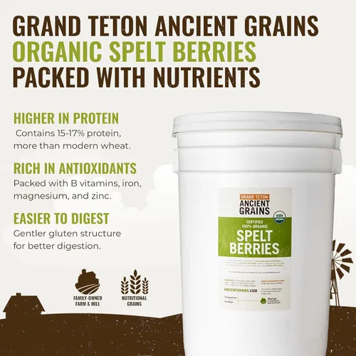 Miniatura 2 de Grand Teton Ancient Grains - Bayas de espelta 100% orgánicas, espelta de grano orgánico Farro cultivada en Estados Unidos en un súper cubo de 6
