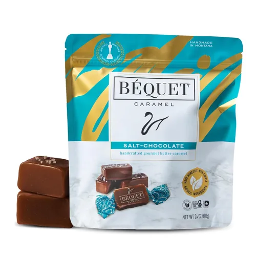 Béquet Caramelo – Caramelo de chocolate con sal – Caramelo de caramelo envuelto individualmente – Caramelo gourmet – Hecho en Montana – Kosher