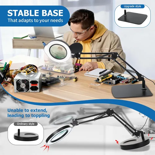 Miniatura 4 de Lupa de 15X 30X con luz y soporte, lámpara de escritorio LED con base y abrazadera, 5 modos de color, 10 niveles regulables, lupa manos libres