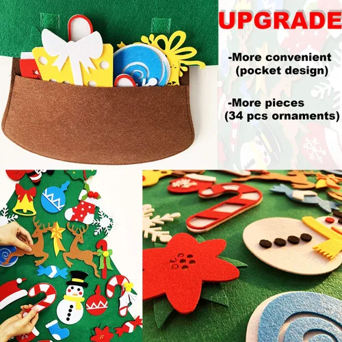 Miniatura 3 de THAWAY Árbol de Navidad de fieltro para niños pequeños con 34 adornos desmontables, para colgar en la pared de la puerta de los niños, regalos