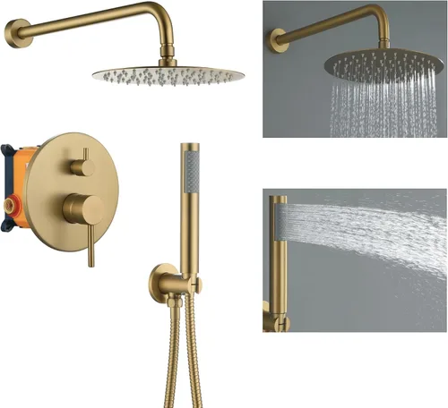 Sistema de ducha de alta presión con cabezal de ducha de lluvia redondo de 10 pulgadas y montaje en pared de mano, juego combinado de grifo de ducha