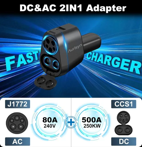 Miniatura 2 de Aurisyn Adaptador CCS1 a Tesla 2 en 1 a Tesla y J1772 a NACS, carga rápida de 250kW 500V para Tesla Model 3/Y/X/S/Cybertruck, compatible
