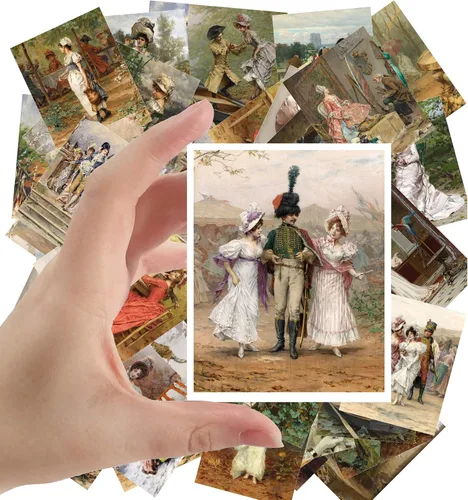 Miniatura 12 de Calcomanías grandes (24 piezas de 2.5 x 3.5 pulgadas), hermosas damas en vestido de seda, retratos victorianos, pintura de museo antiguo, póster