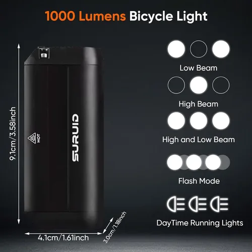 Miniatura 2 de Suruid Luz LED súper brillante para bicicleta, faro de bicicleta recargable USB, faro de bicicleta impermeable, faro de bicicleta impermeable, luz