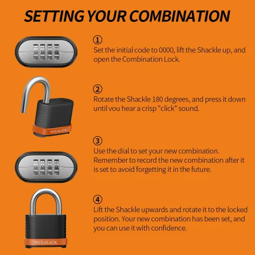 Miniatura 5 de WULALACK Candado de Combinación de 4 Dígitos de Servicio Pesado, Candado de Combinación Resistente a la Intemperie para Uso Exterior – Adecuado