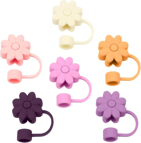 Miniatura 12 de 6 fundas de silicona para popotes Stanley Cups de 30 y 40 onzas, tapas de paja de flores a prueba de polvo, protectores reutilizables para popotes