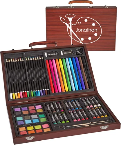 Miniatura 18 de Let's Make Memories - Juego de arte de lujo personalizado de 80 piezas para niños - Estuche de madera - Crayones al óleo, lápices