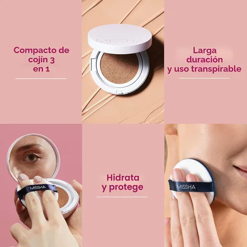 Miniatura 3 de MISSHA Almohadilla mágica base No.23 Beige natural para piel clara con tono neutro - Cobertura perfecta, acabado brillante, fácil aplicación