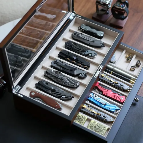 Miniatura 4 de Estuche Expositor de Cuchillos de Bolsillo para Hombre, Soporte para Colección, Cuchillo Plegable de 15-17 Pulgadas con Acabado de Nogal, nogal