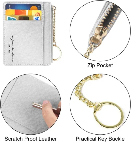 Miniatura 57 de URAQT Cartera para tarjetas de crédito, cartera minimalista de cuero delgado con cremallera, mini protector de tarjeta de crédito, llavero bolsillo