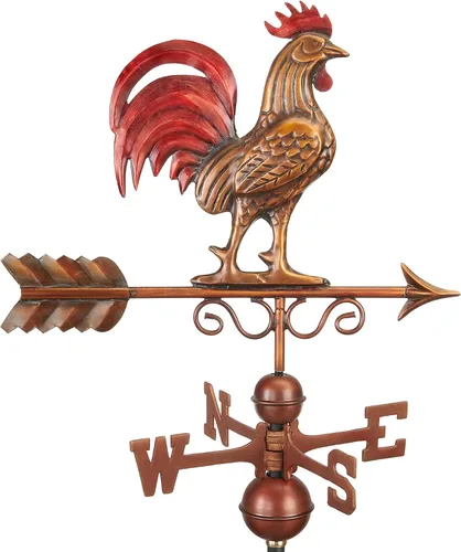 Miniatura 7 de Good Directions - Veleta de gallo enano rojo de cobre con pátina multicolor acabada a mano