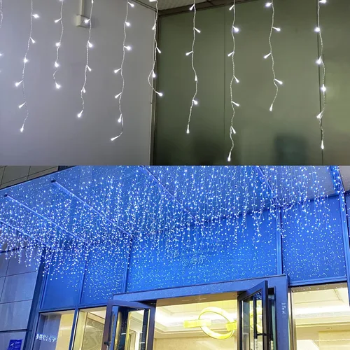 Miniatura 8 de GTSYDING - Luces LED de carámbano, 13 pies, 96 luces LED, 8 modos, cortina de ventana extensible, hada, Navidad, techo, colgante, luz parpadeante