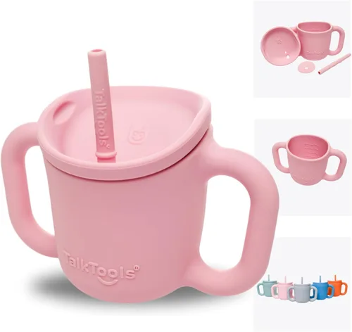 TalkTools ITSY - Taza de entrenamiento de silicona para bebé, taza pequeña con popote para bebé, antifugas, a prueba de derrames y sin BPA, con