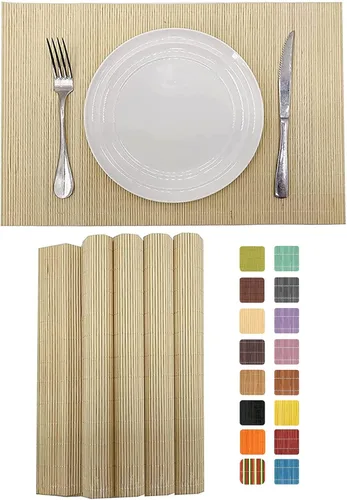 Miniatura 26 de Juego de 8 manteles individuales de bambú para sushi, estilo japonés, antideslizantes, de bambú, lavables, resistentes al calor, para comedor