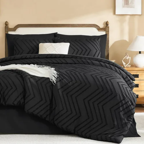 Miniatura 16 de Litanika Juego de ropa de cama con edredón tamaño King con sábanas beige - Juego de 7 piezas en una bolsa, diseño King Chevron copetudo bohemio