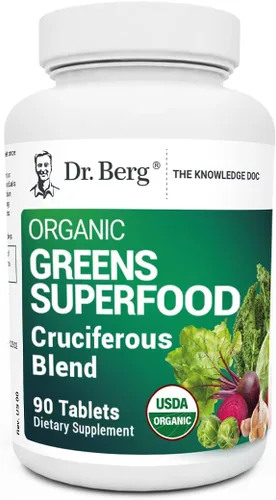 Dr. Berg's Greens Superfood Tabletas de verduras crucíferas – Suplementos vegetales para adultos con 11 fitonutrientes súper verdes – Tabletas de