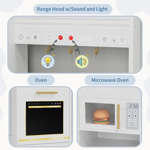 Miniatura 4 de MAMIZO Cocina de Juego de Madera para Niños, Set de Juego de Cocina de Juguete para Niños Pequeños, Grande Interactivo de Simulación con 6 Blanco