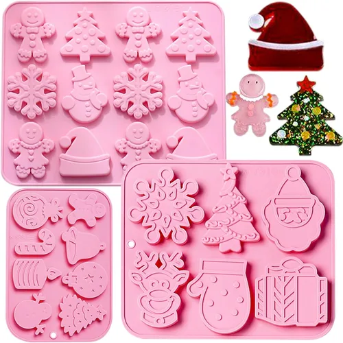 Miniatura 8 de Paquete de 3 moldes de silicona para hornear navideños, moldes de silicona navideños con forma de árbol de Navidad, moldes para jabón y dulces
